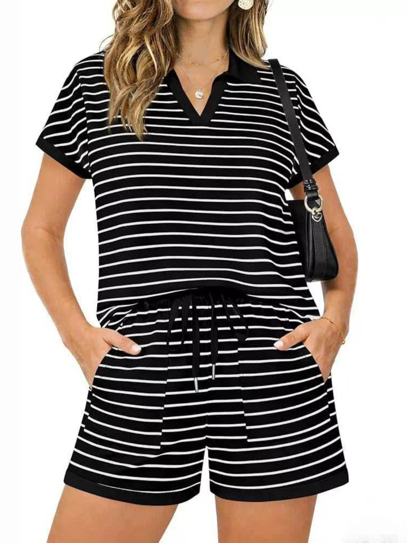 Striped Short Sleeve Polo and Shorts Set