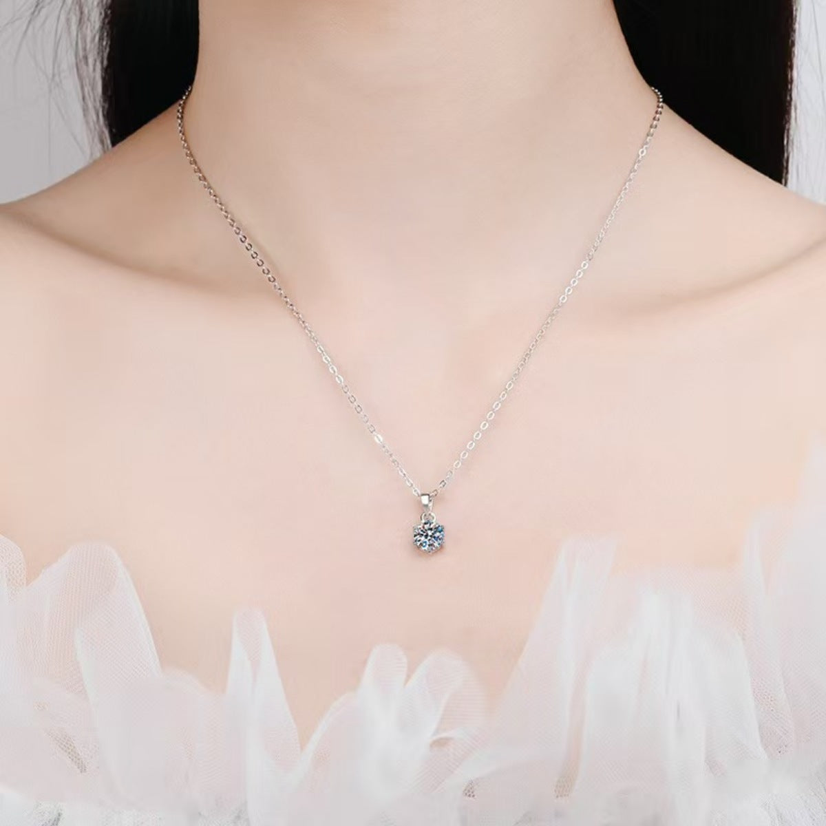1 Carat Moissanite 925 Sterling Silver Pendant Necklace