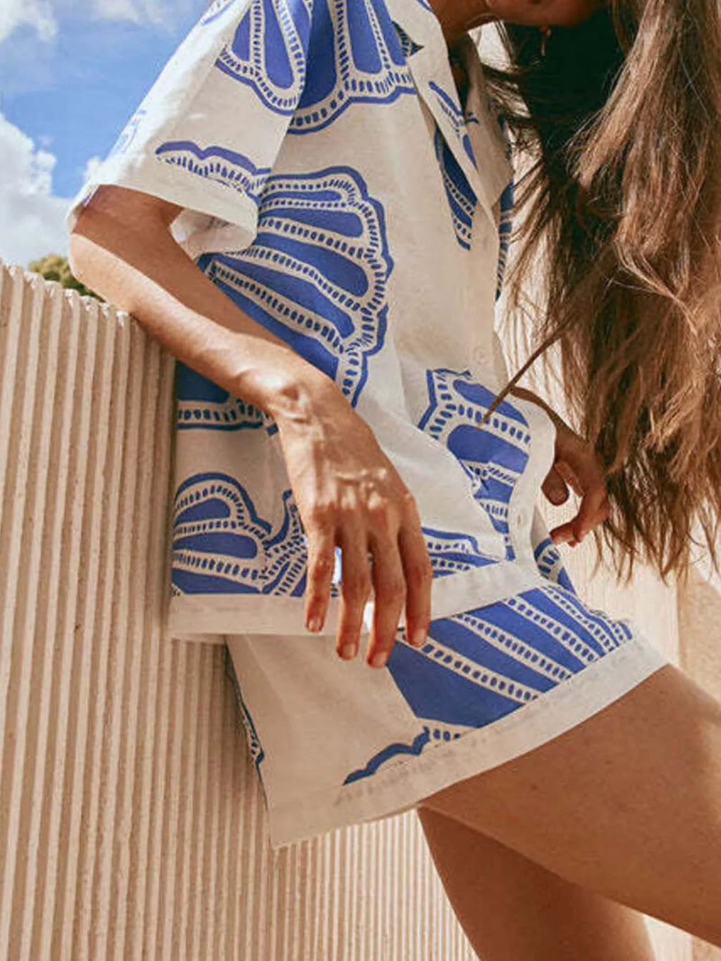 Printed Button Up Shirt and Shorts Set
