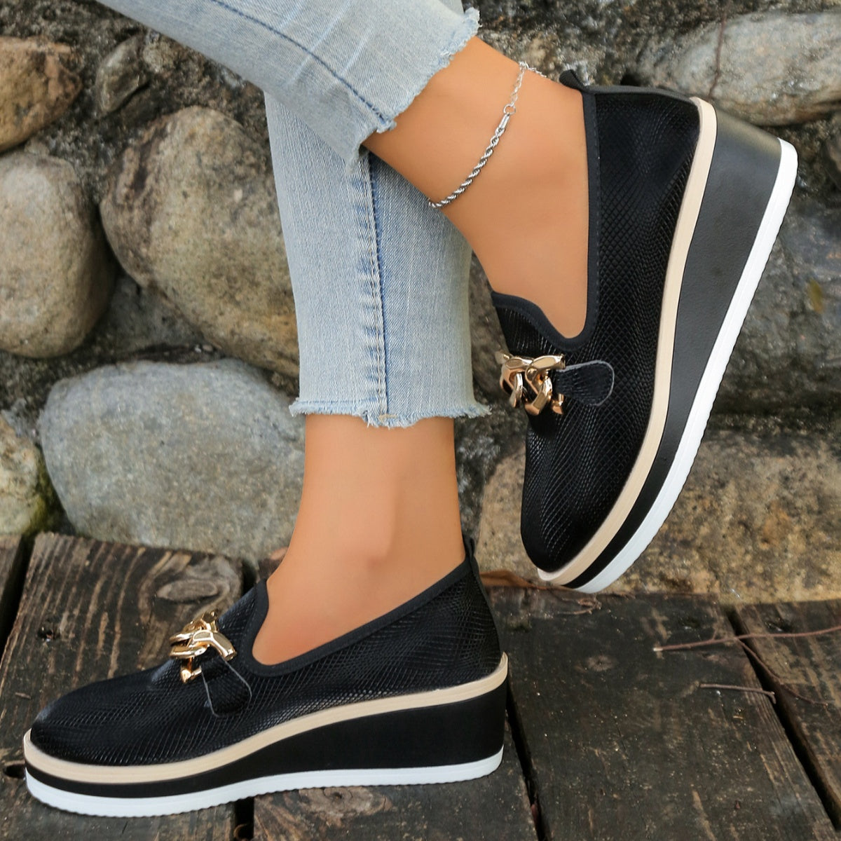 Chain Decor Wedge Loafers