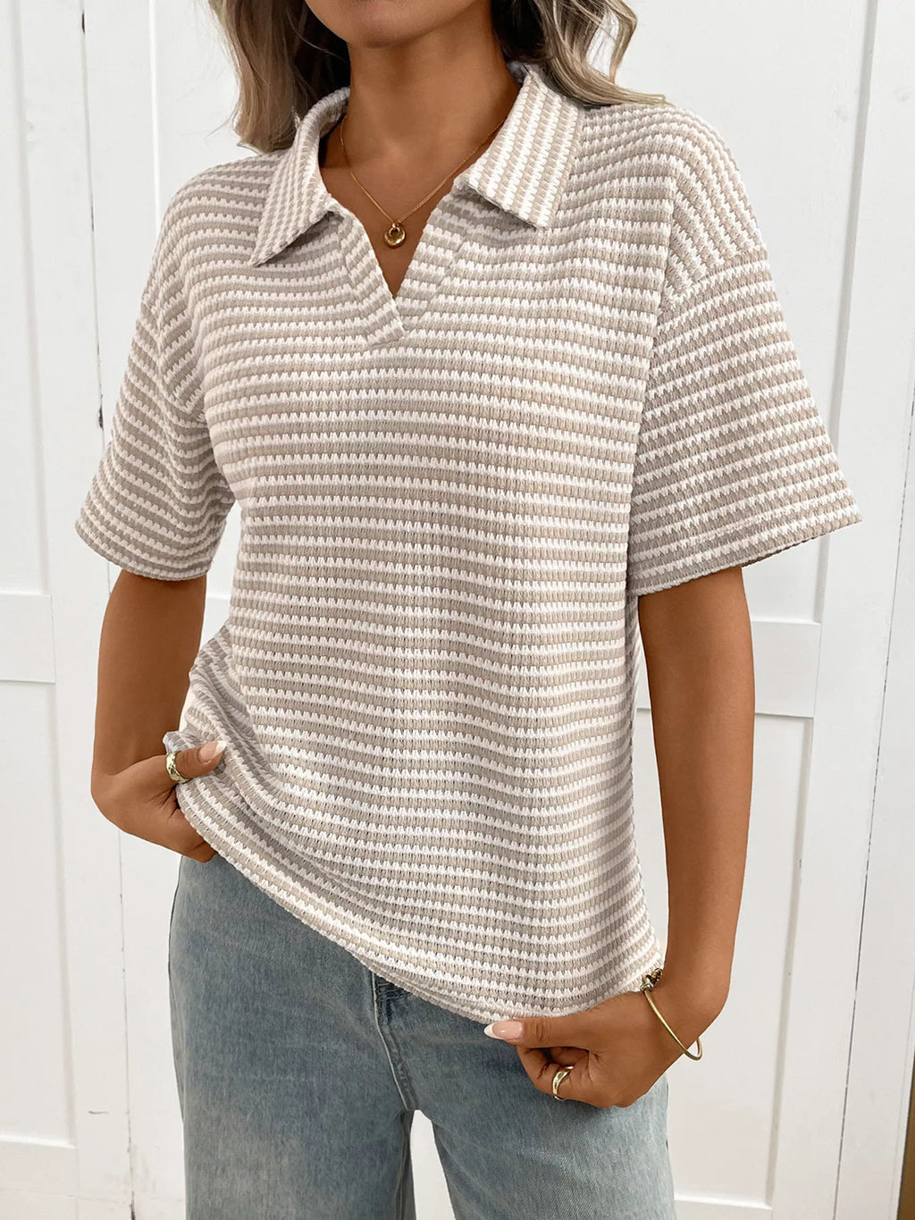 Striped Knit Short Sleeve Top