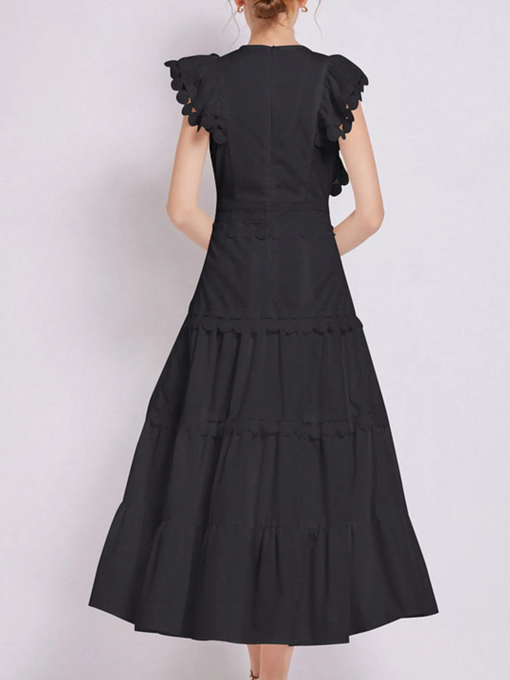Sleeveless Ruffled Tiered Dress with Embroidered Trim