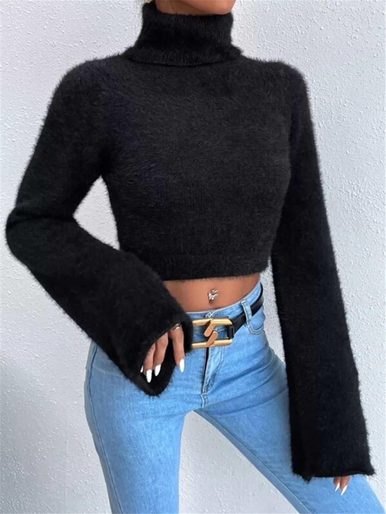 Turtleneck Flare Sleeve Sweater