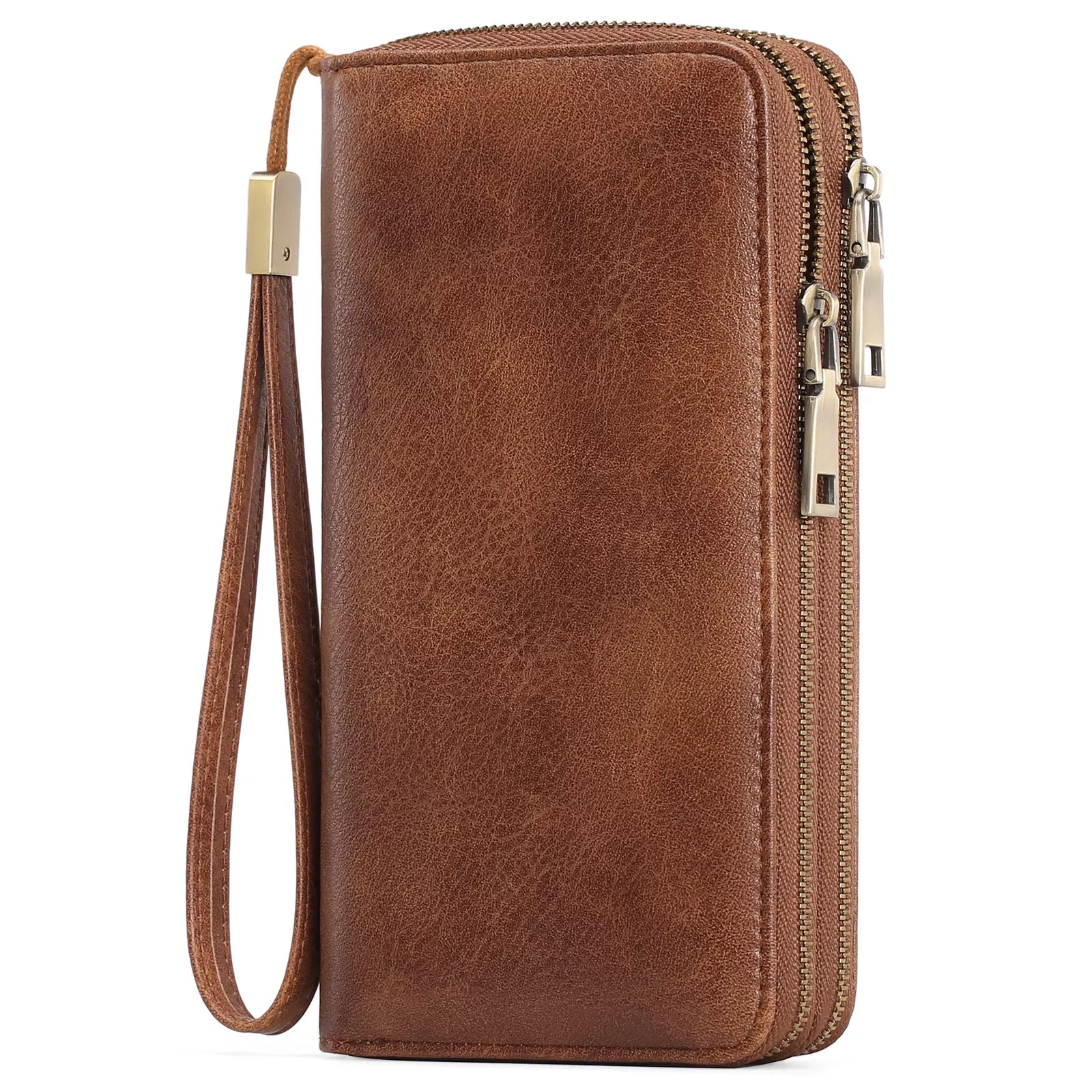 Vintage Style Double Zipper Leather Wallet