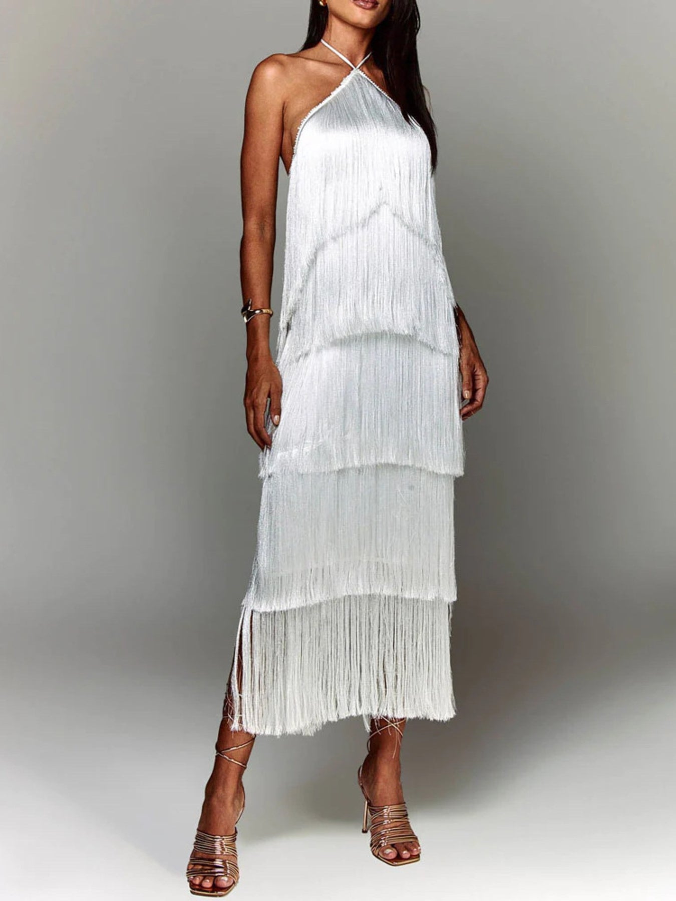 Fringe Halter Neck Maxi Dress