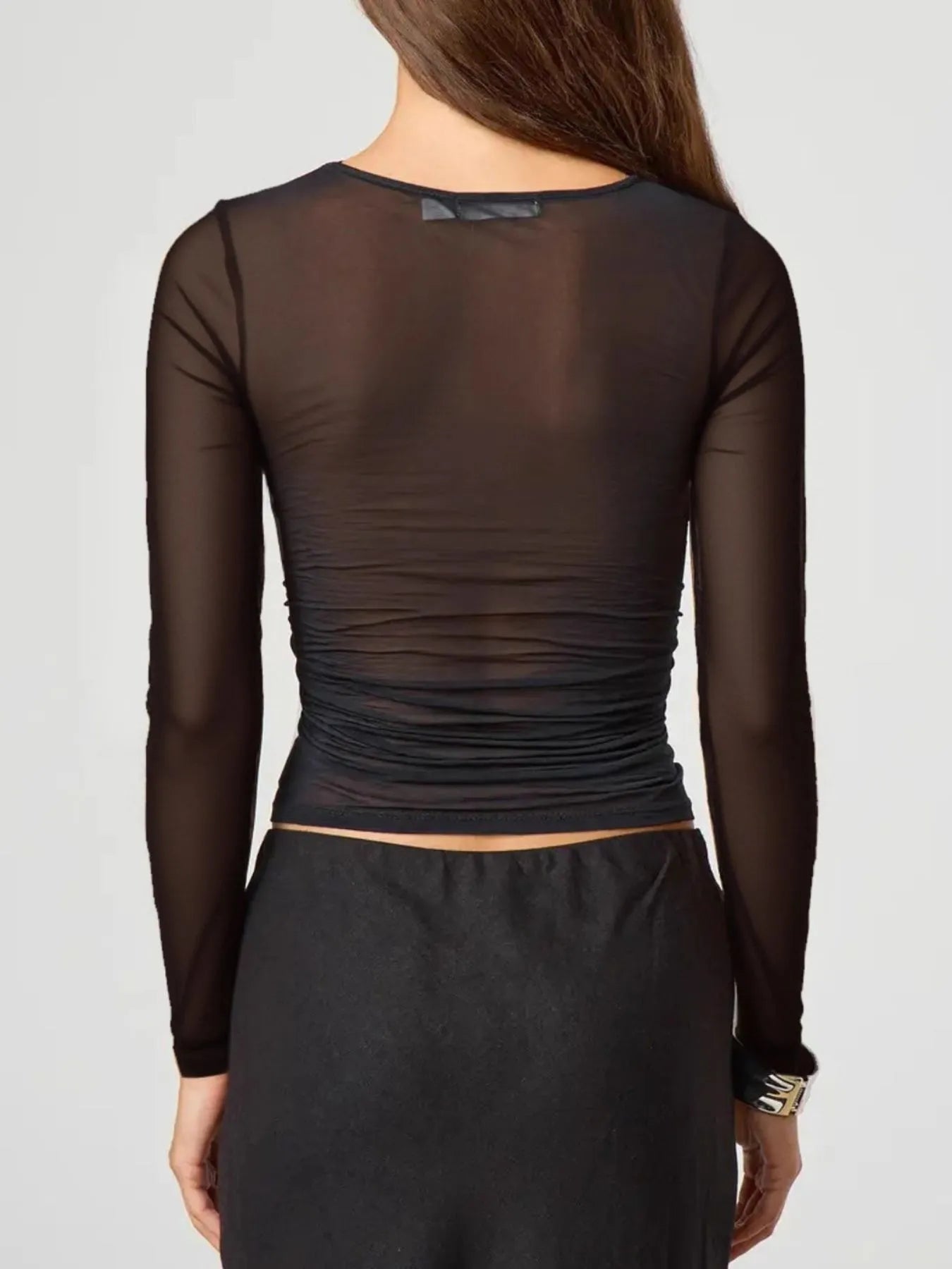 Ruched Mesh Long Sleeve Top