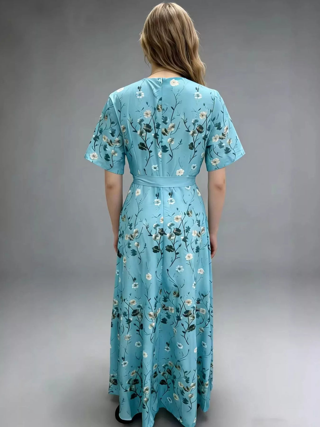 Floral Print Short Sleeve Wrap Maxi Dress
