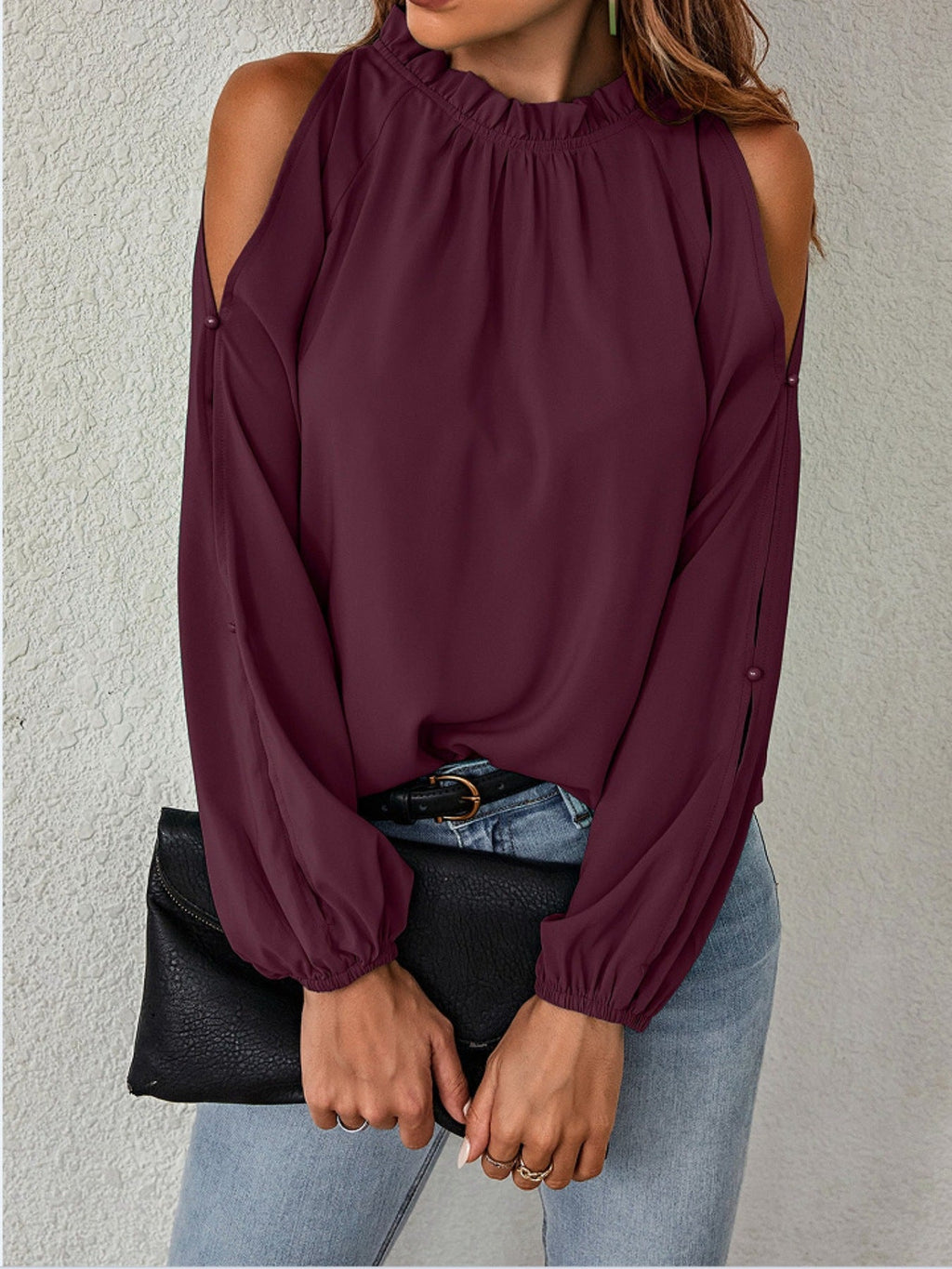 Cold Shoulder Frill Neck Blouse