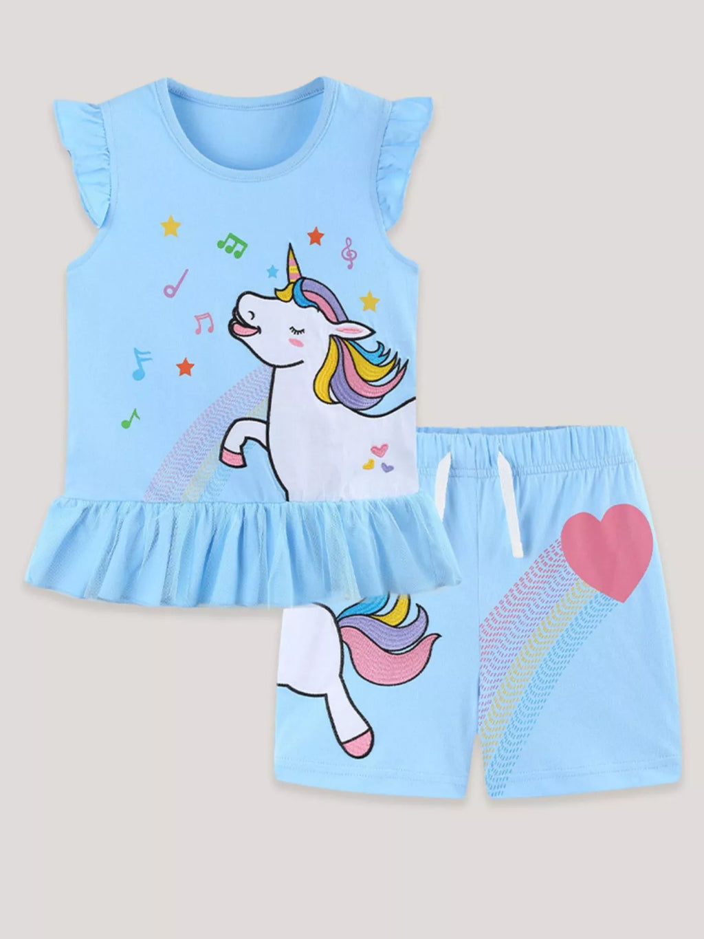 Children's Unicorn Ruffle Trim Top and Shorts Set