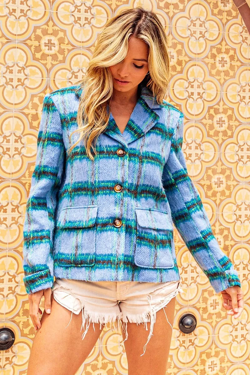 BiBi Flap Pockets Brushed Vintage Plaid Jacket