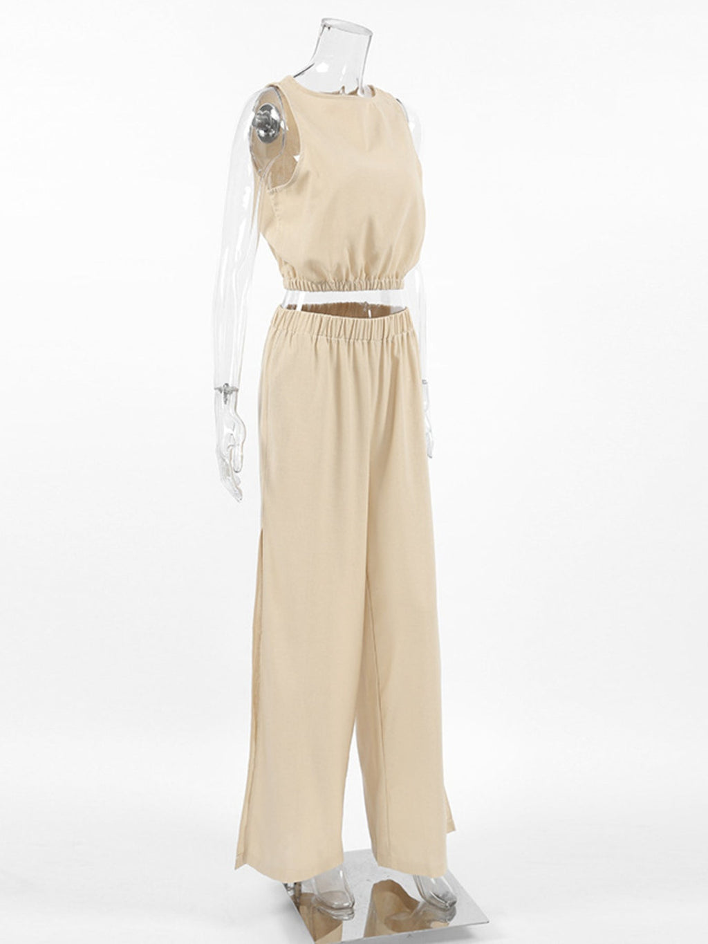 Sleeveless Crop Top and Slit Pants Set