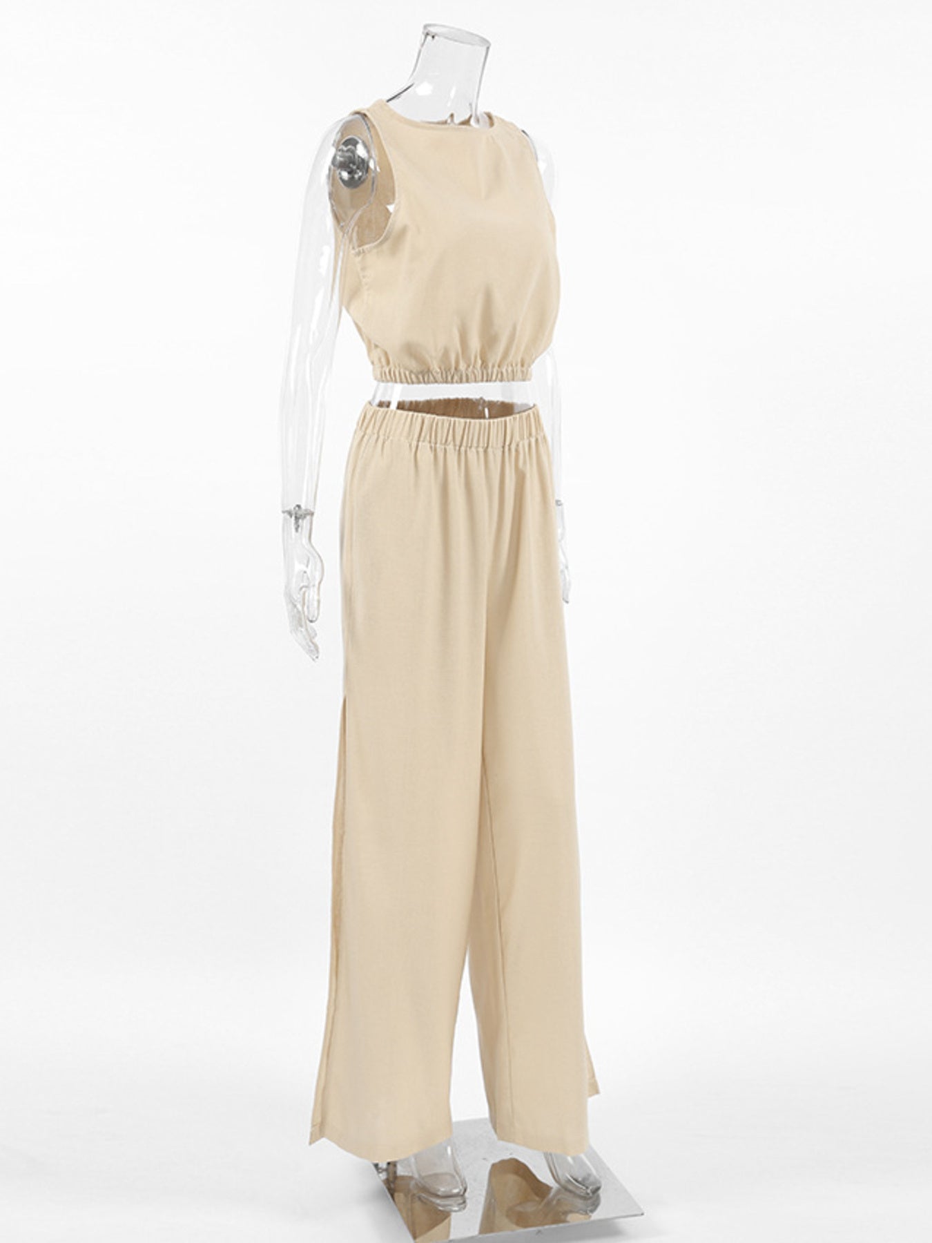 Sleeveless Crop Top and Slit Pants Set