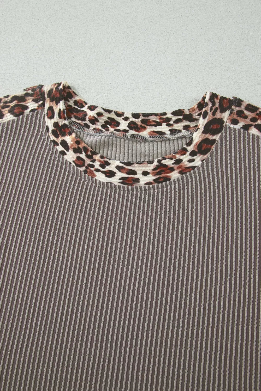 Leopard Trim Ribbed Knit Tee and Shorts Set