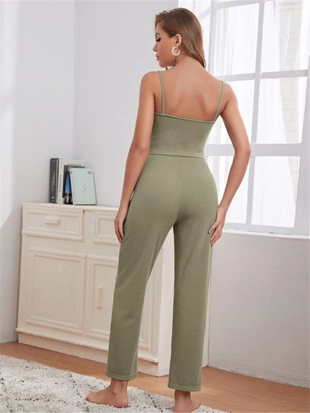Scoop Neck Cami & Pants & Cardigan Set