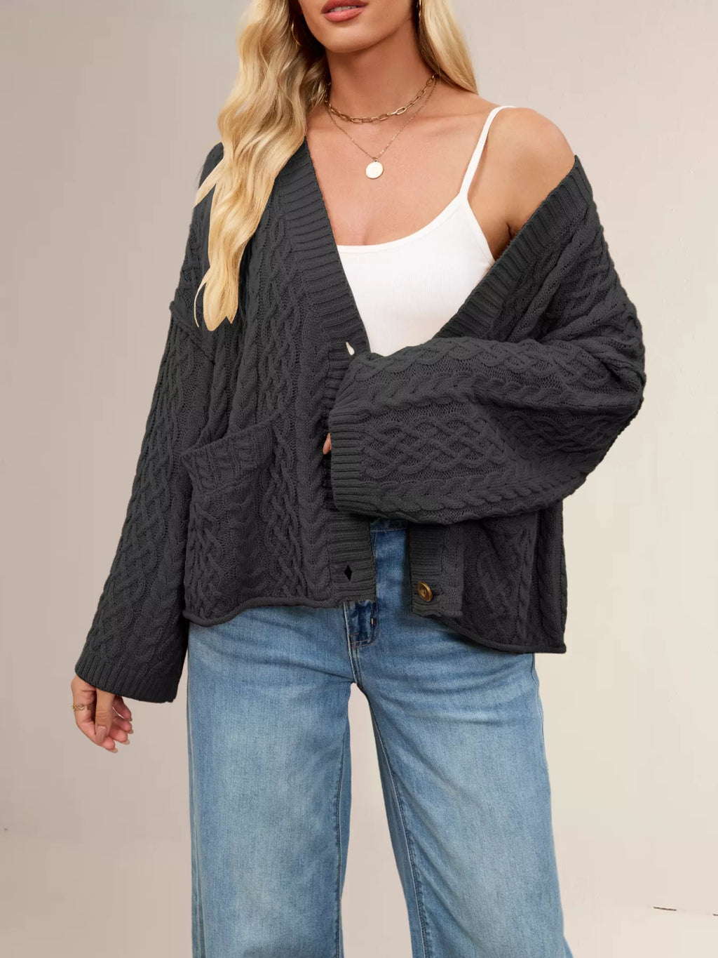 Cable Knit Button-Down Cardigan