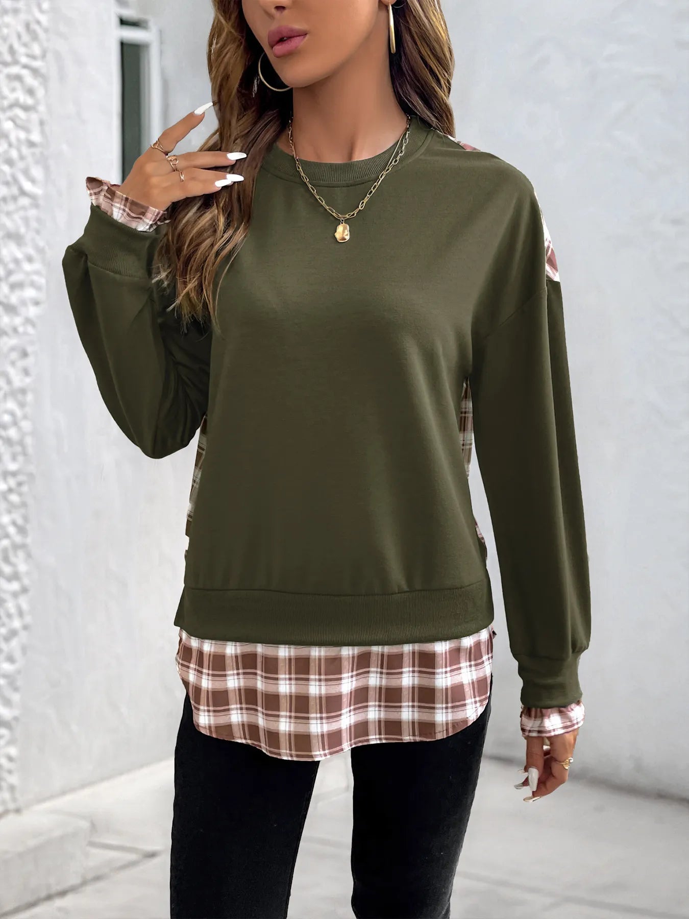 Plaid Long Sleeve Sweatshirt