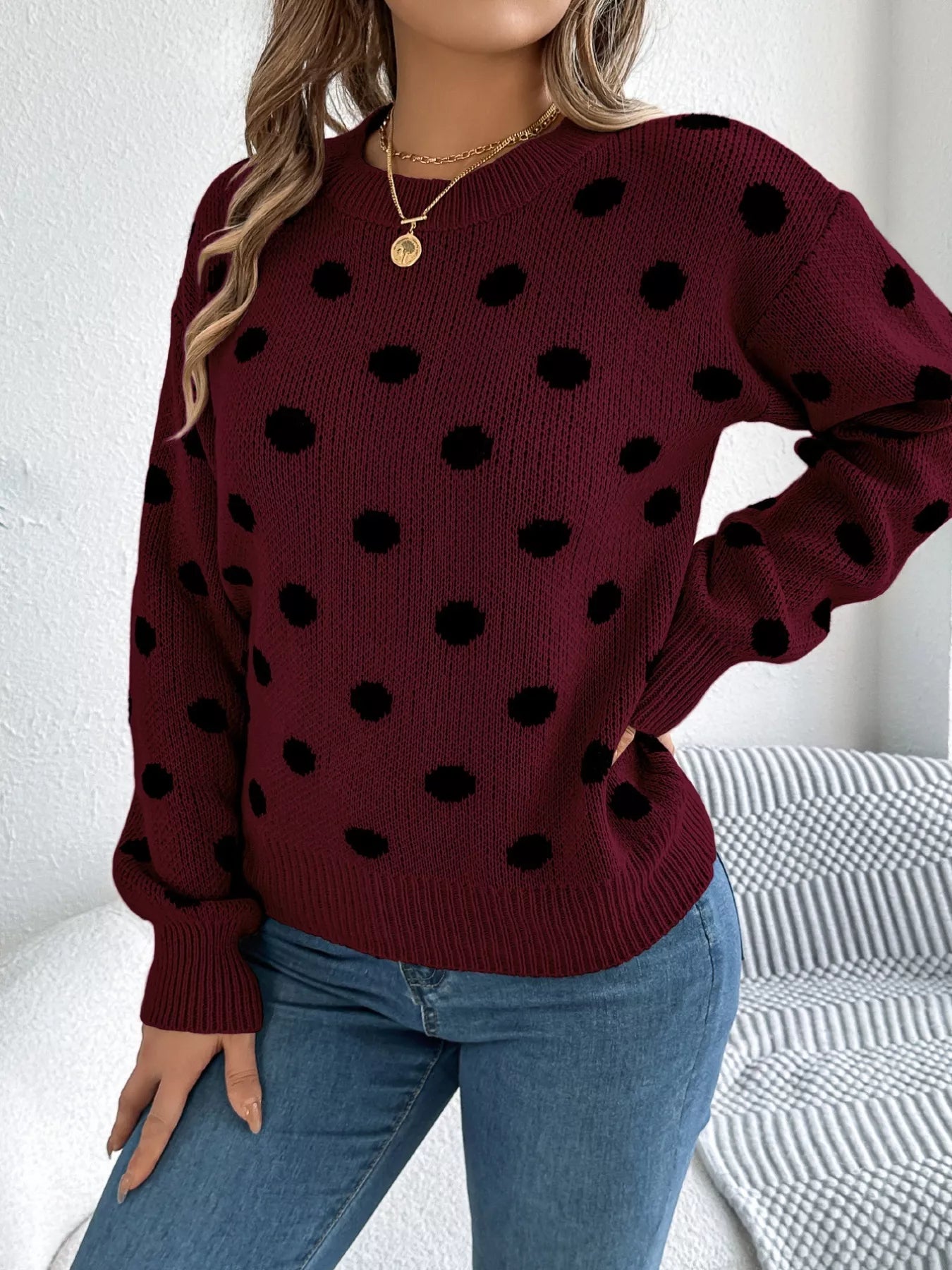 Polka Dot Round Neck Sweater