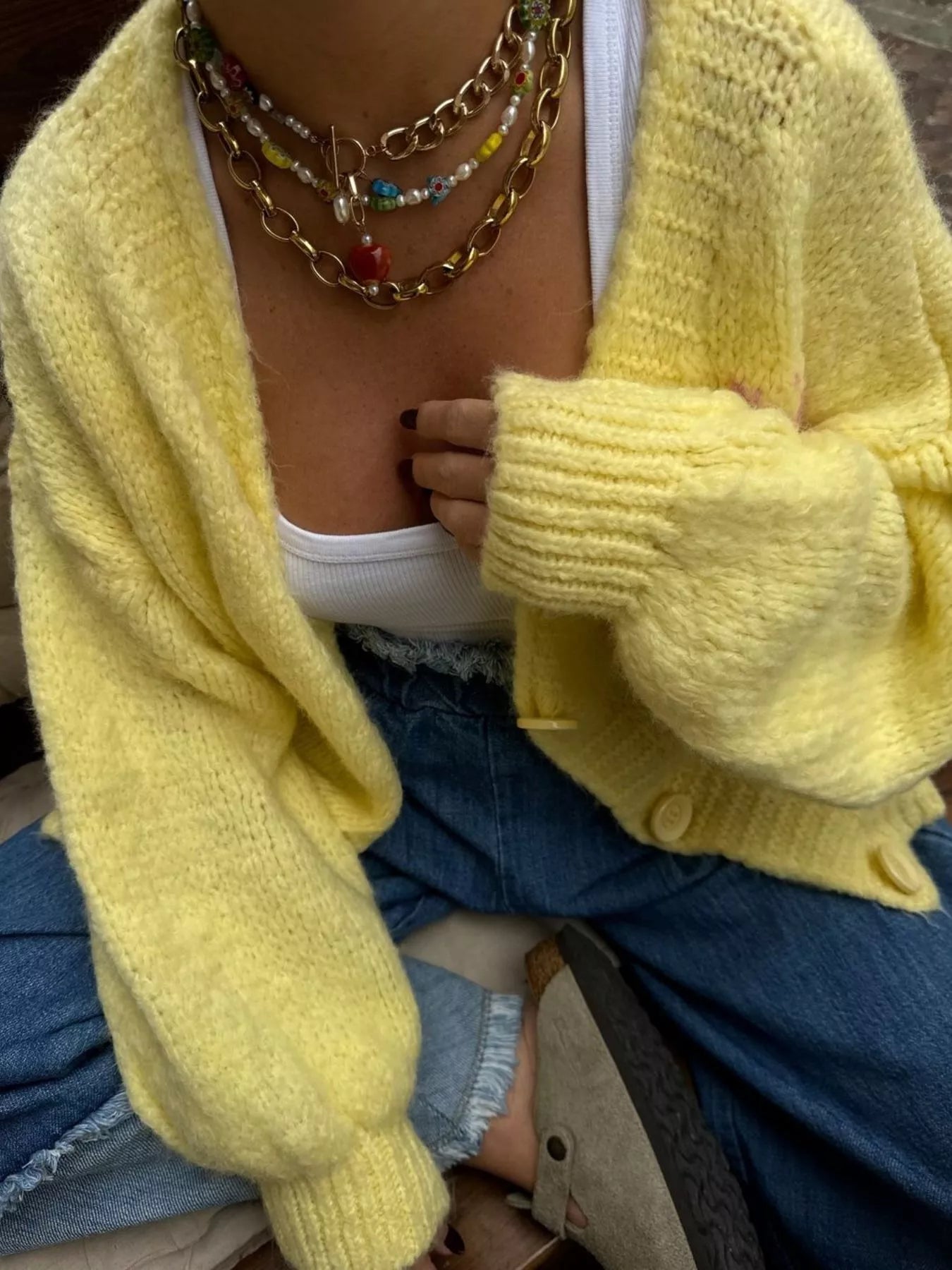 Button Up Dropped Shoulder Cardigan