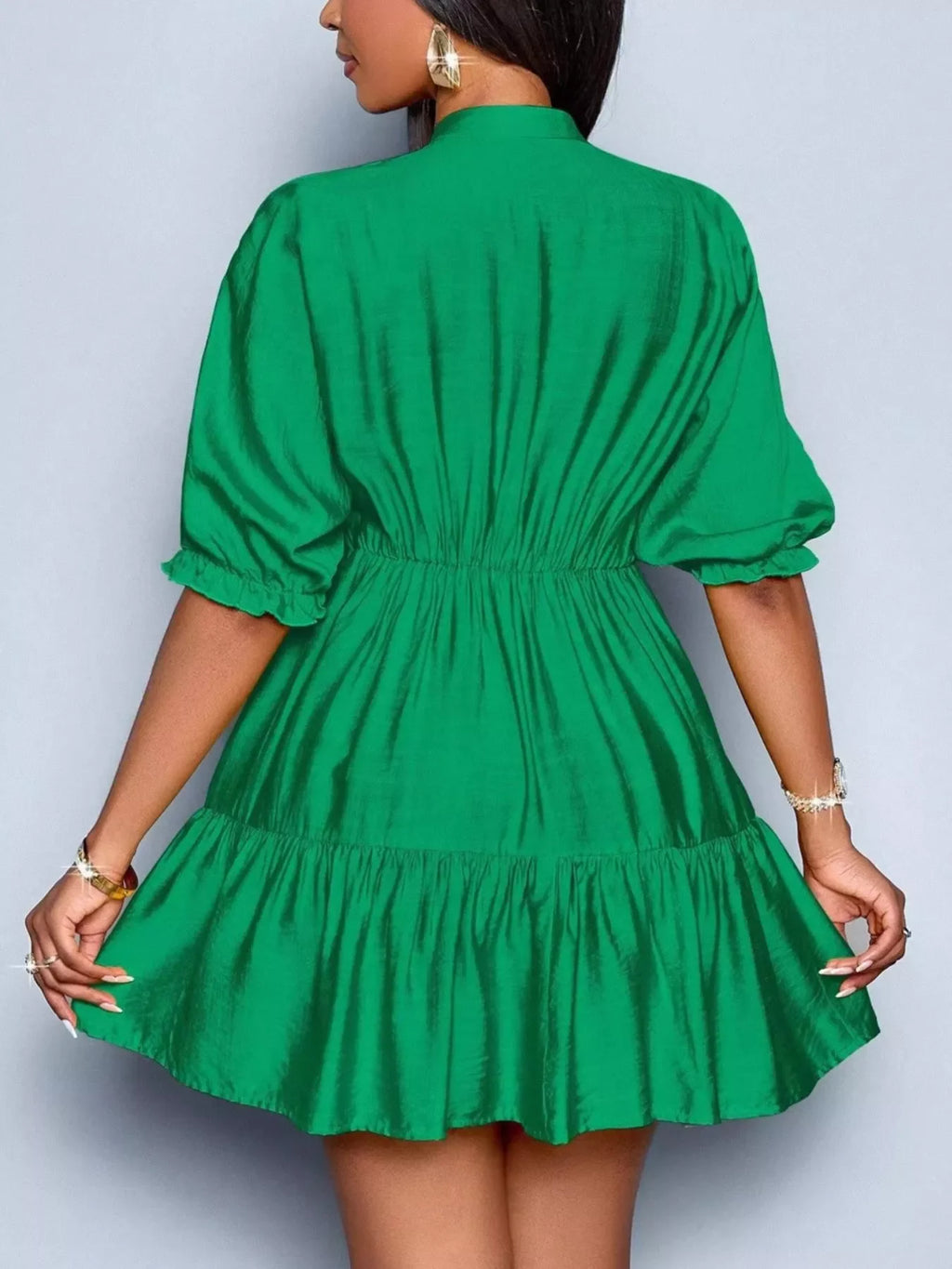 Notched Half Sleeve Tiered Dress