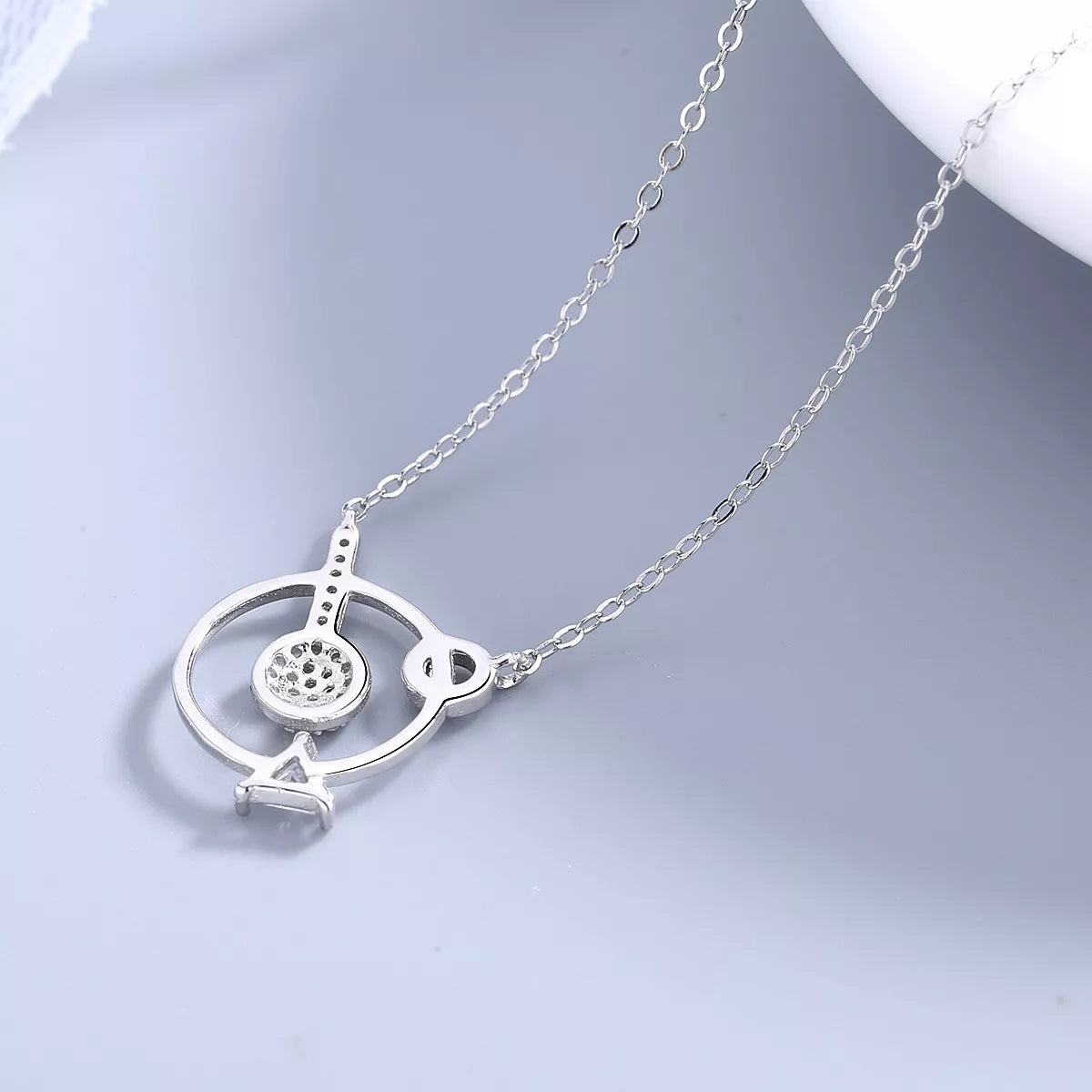 925 Sterling Silver Zircon Geometric Pendant Necklace