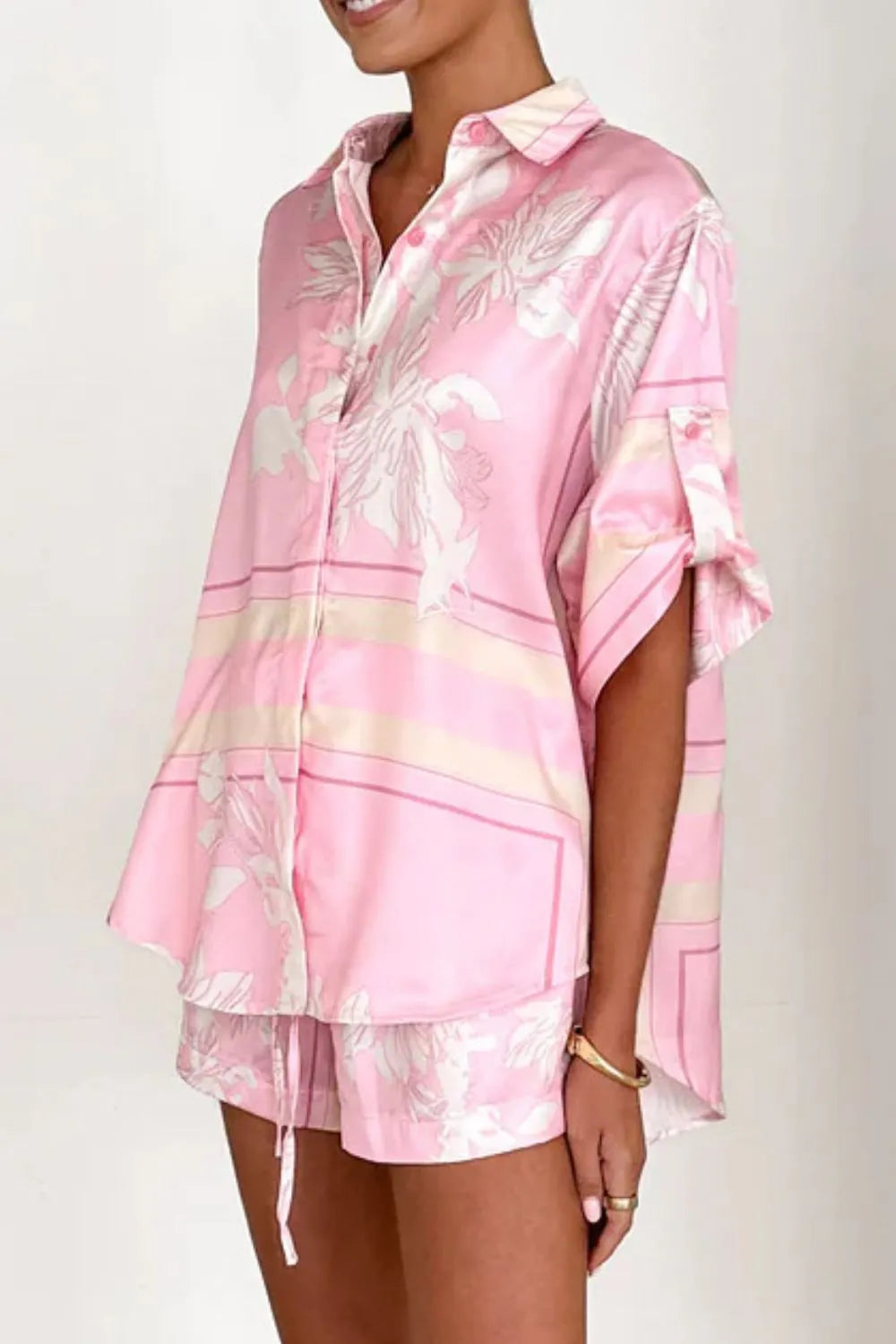 Printed Collared Neck Top and Shorts Set