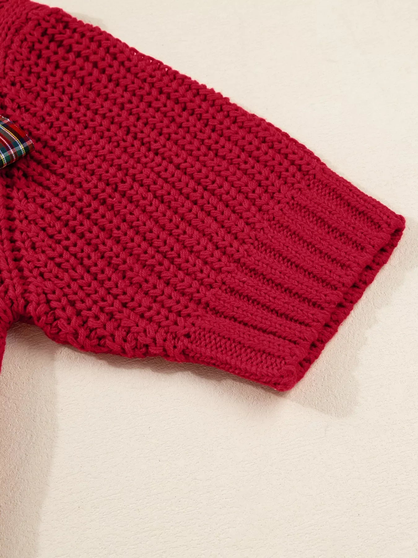 Plaid Lace Up Detail Christmas Holiday Puff Short Sleeve Sweater
