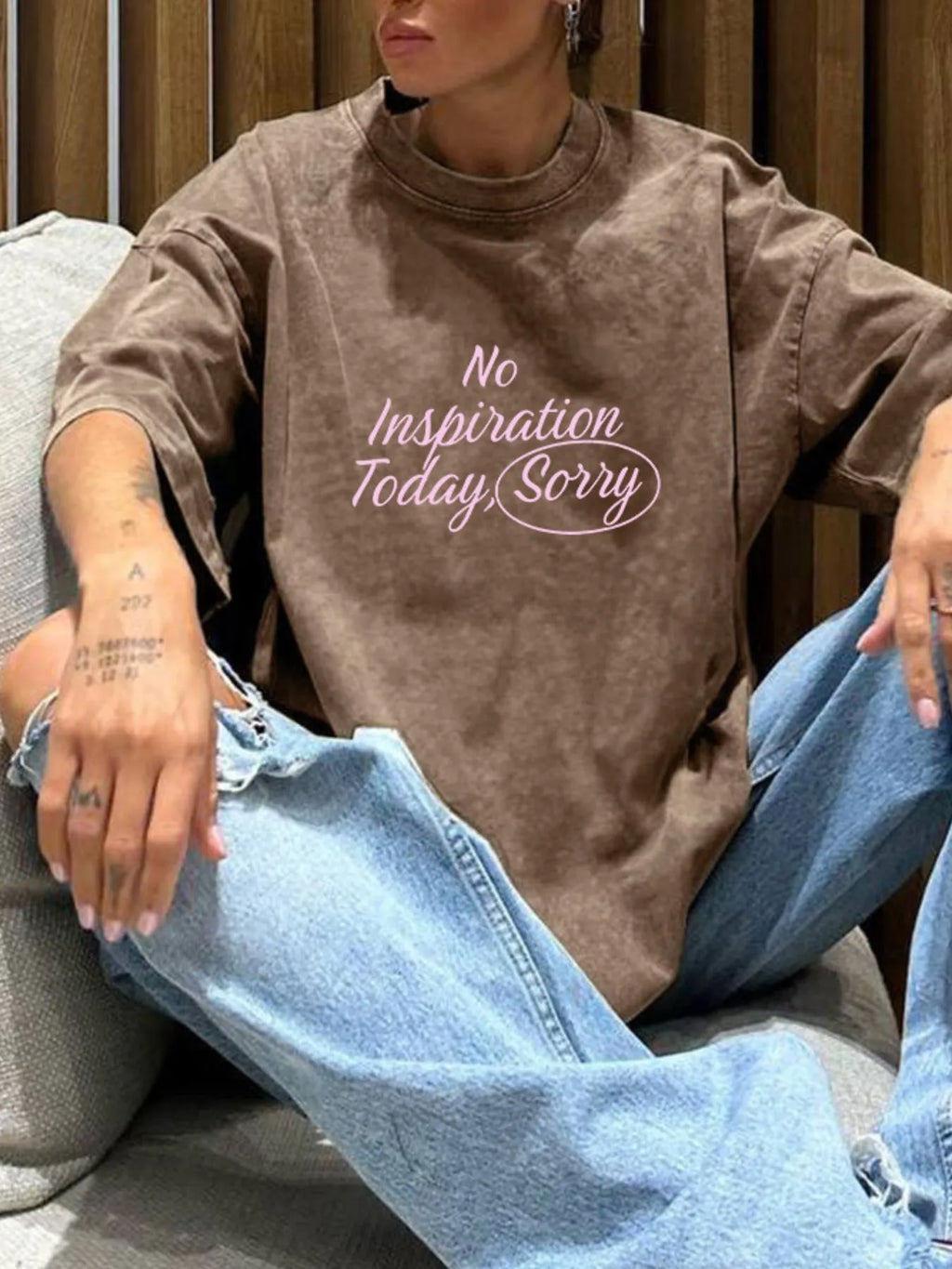 Letter Round Neck Short Sleeve T-Shirt