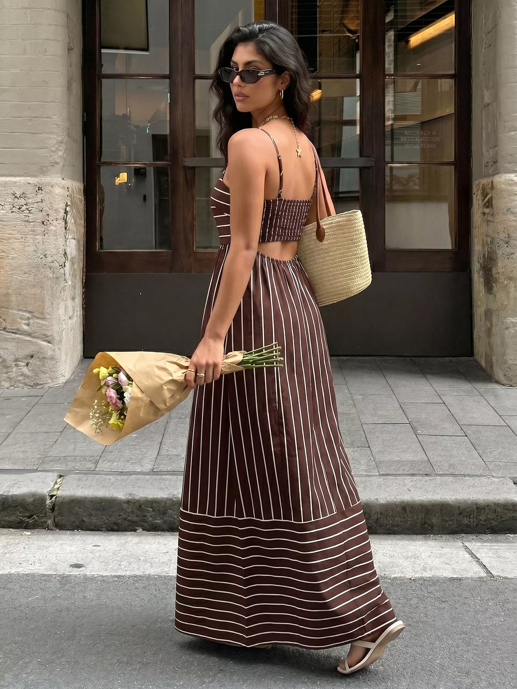 Striped Print Spaghetti Strap Maxi Dress
