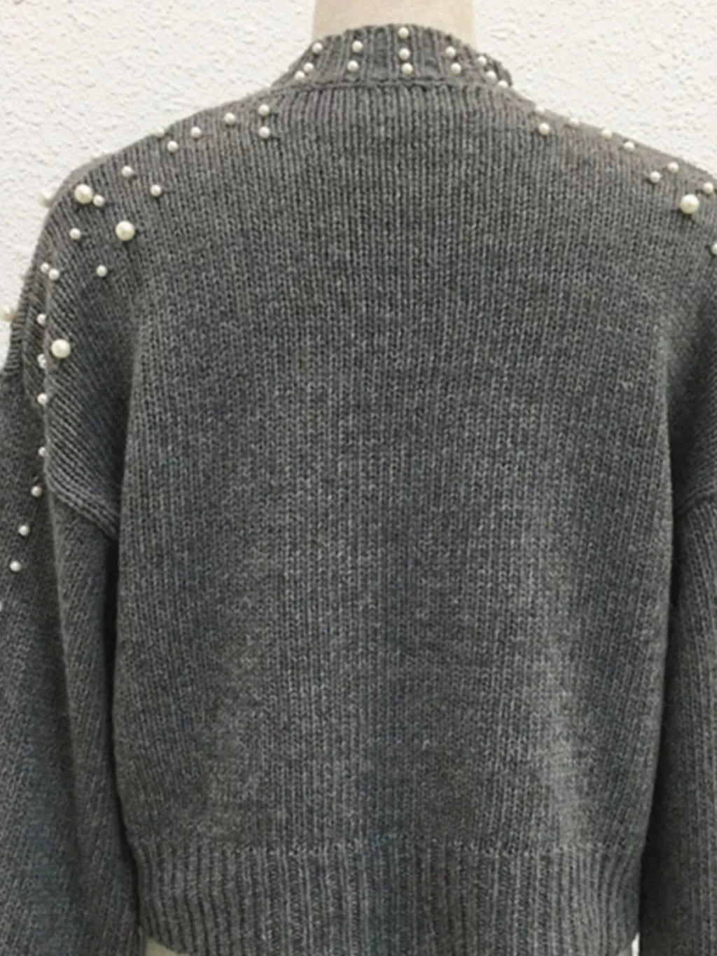Pearl-Embellished Mock Neck Sweater