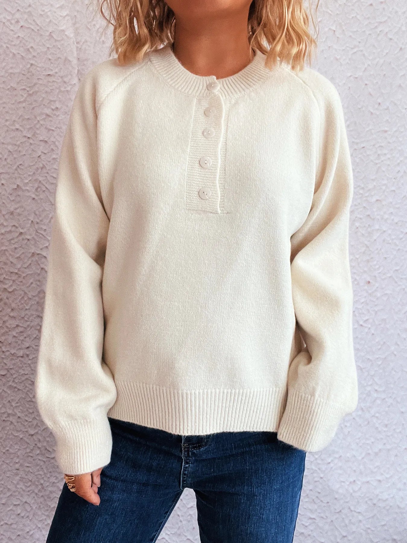 Button-Front Long Sleeve Sweater