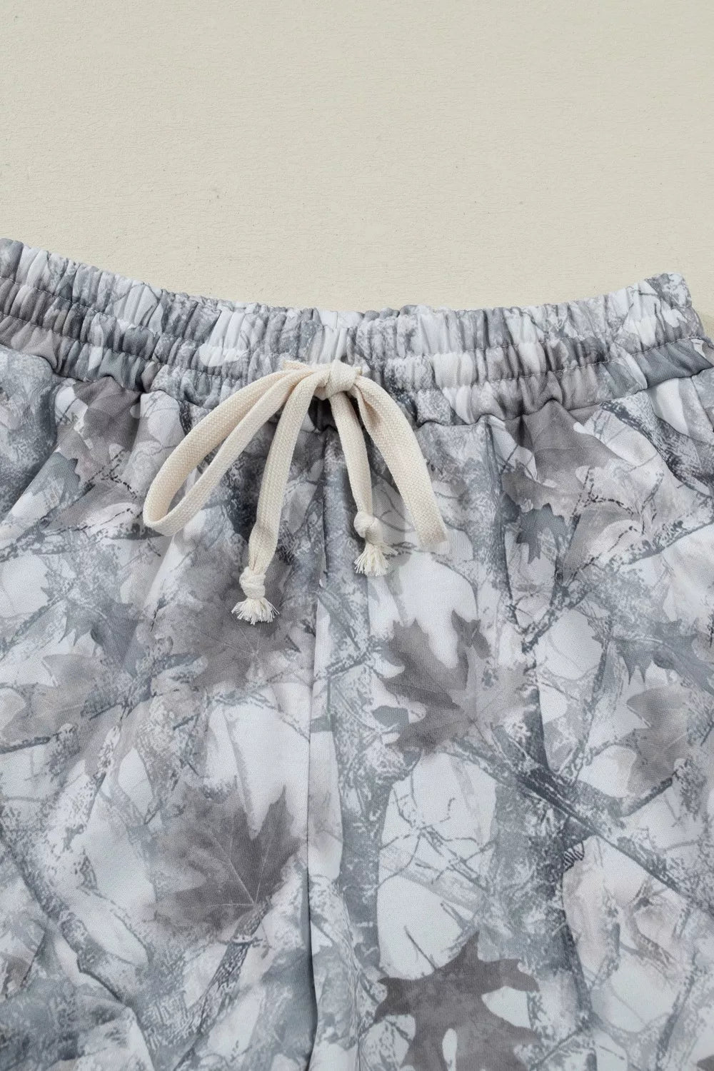 Abstract Woodland Camo Print Baggy Pullover Drawstring Shorts Set