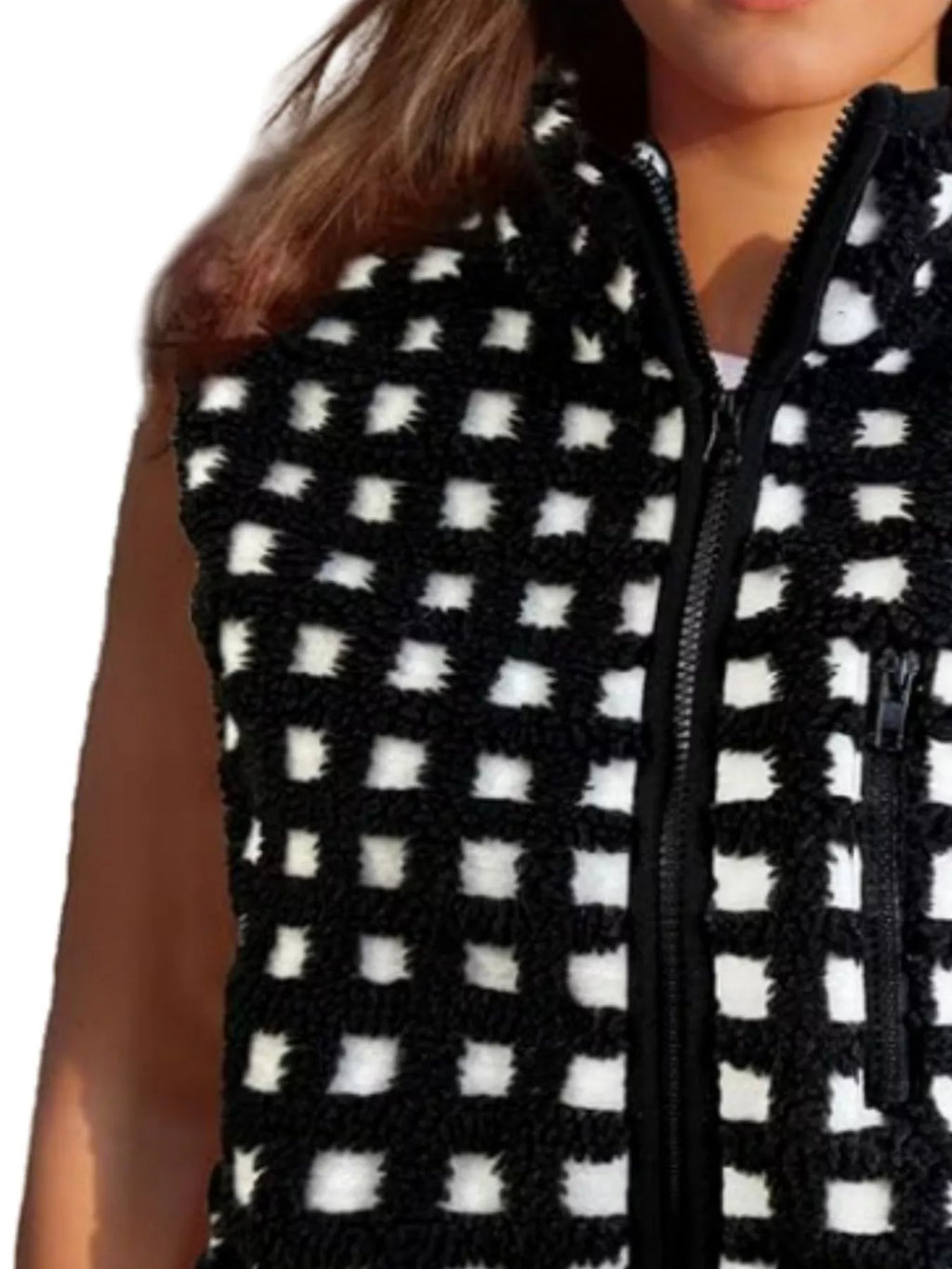 Plaid Zip Up Vest Coat