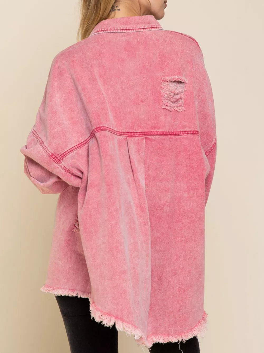 Raw Hem Button Up Denim Shacket