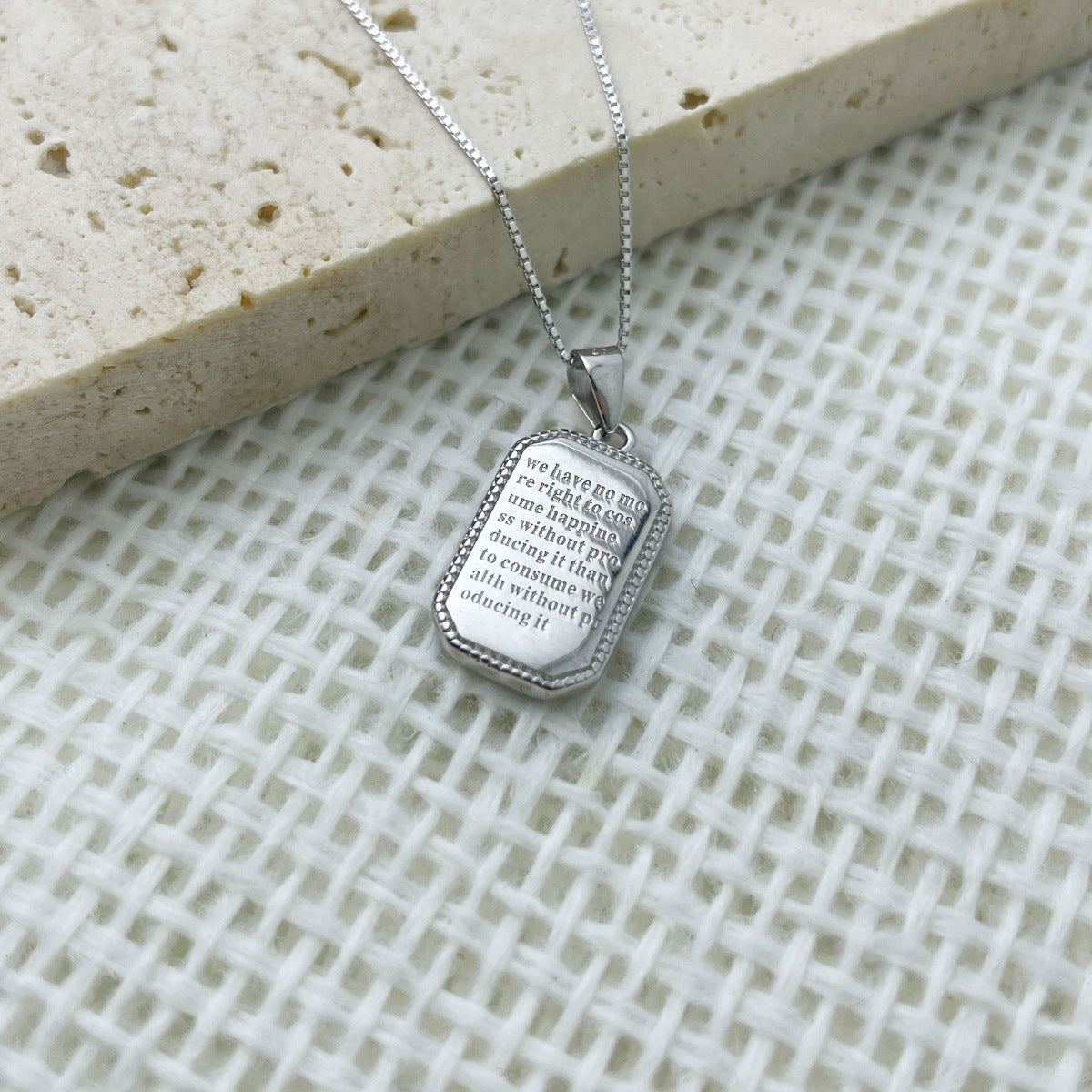 925 Sterling Silver Rectangle Pendant Necklace