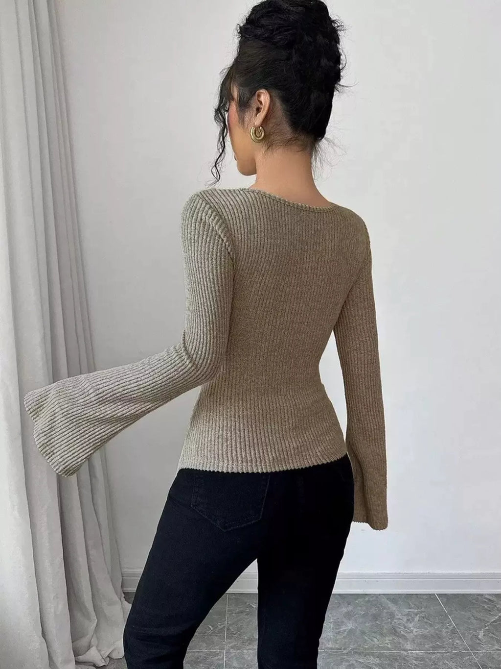 Cowl Neck Flare Sleeve Top