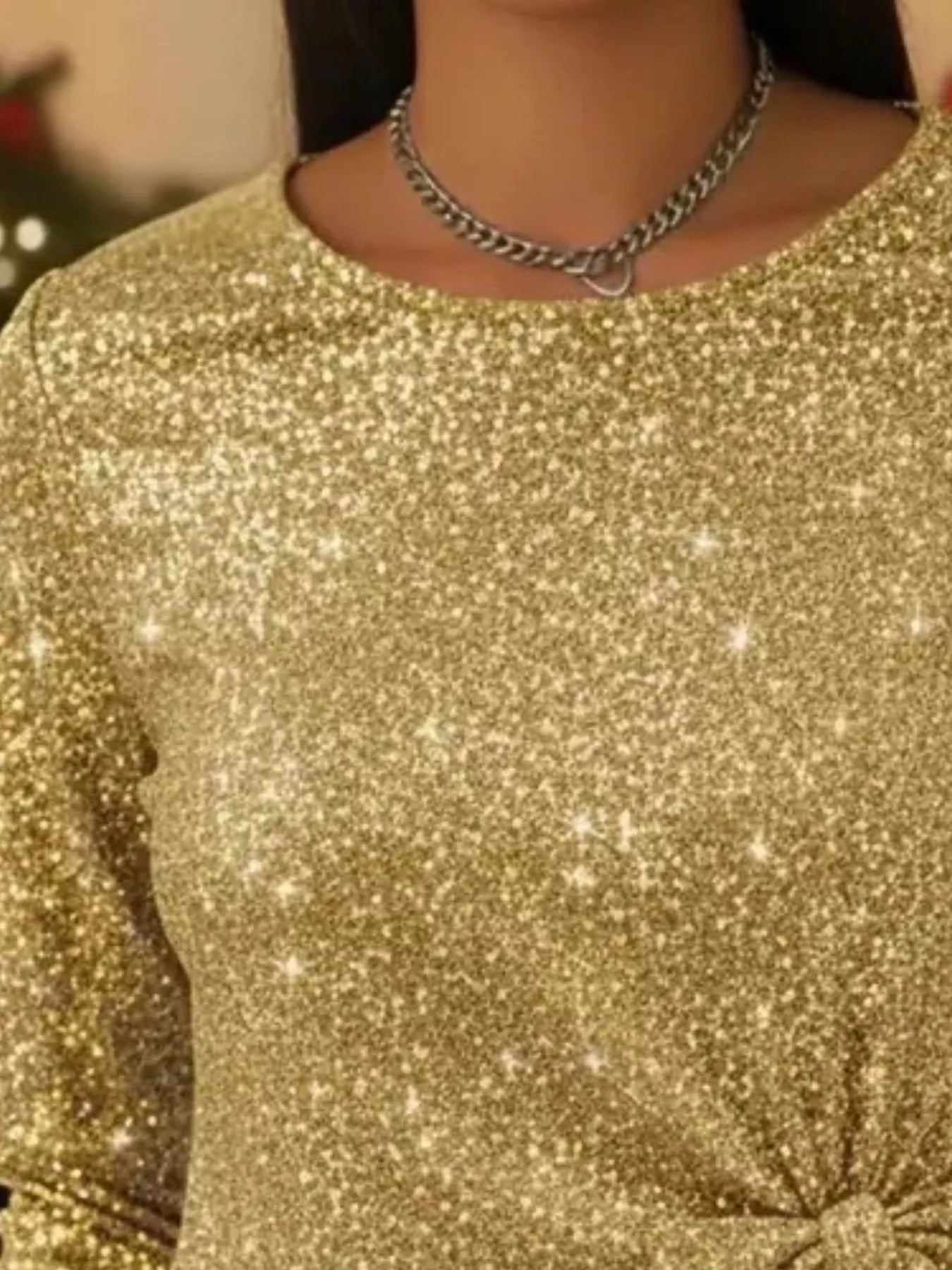 Full Size Sequin Bow-Knot Long Sleeve Top Plus Size