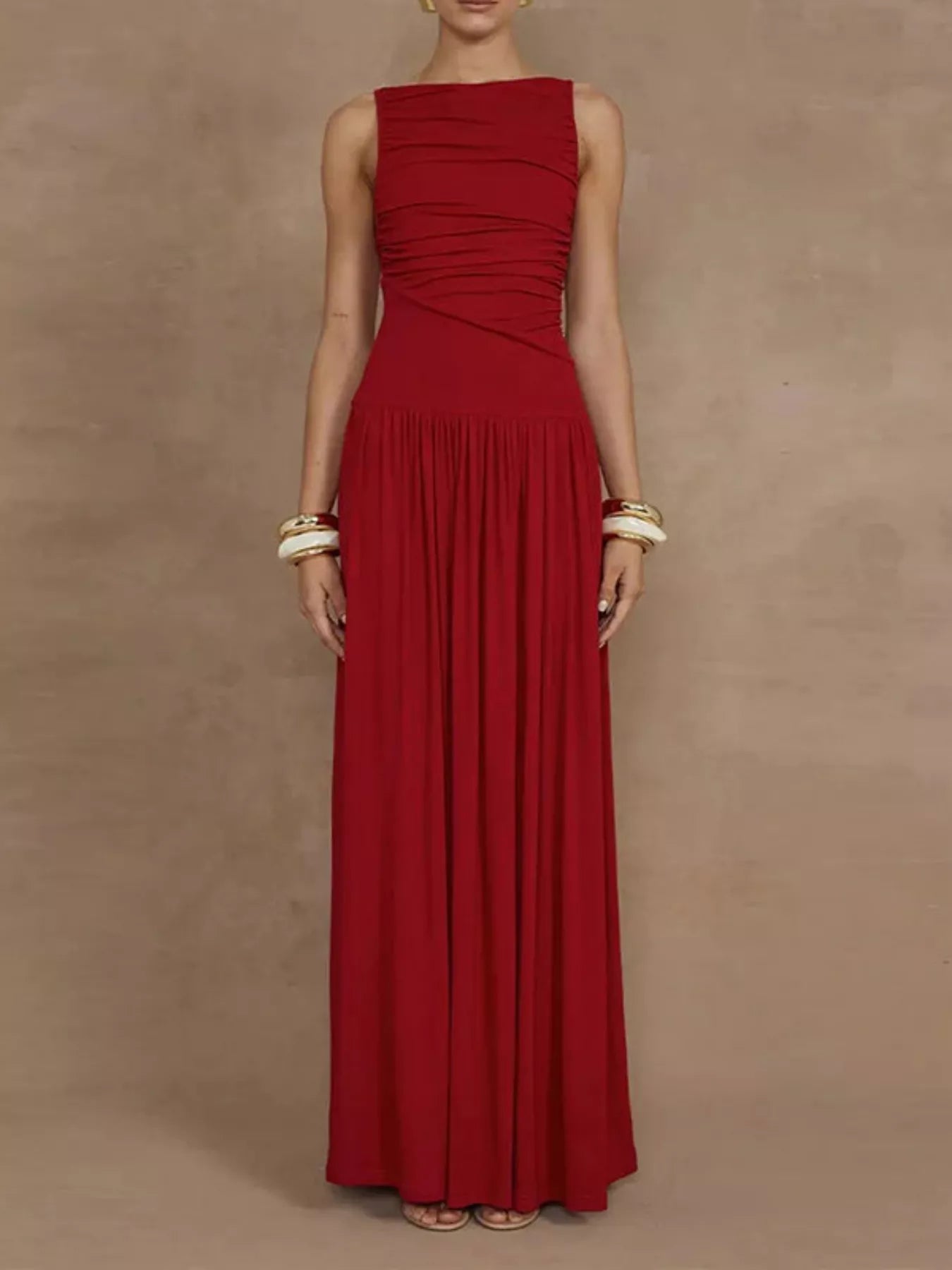 Ruched Sleeveless Maxi Dress