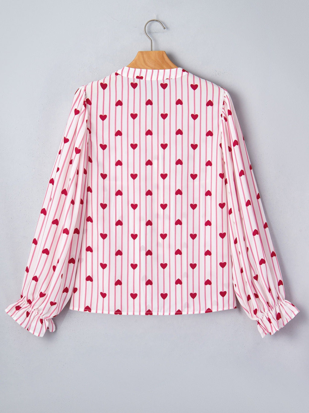 Stripe Textured Heart Print Long Flounce Sleeve Shirt