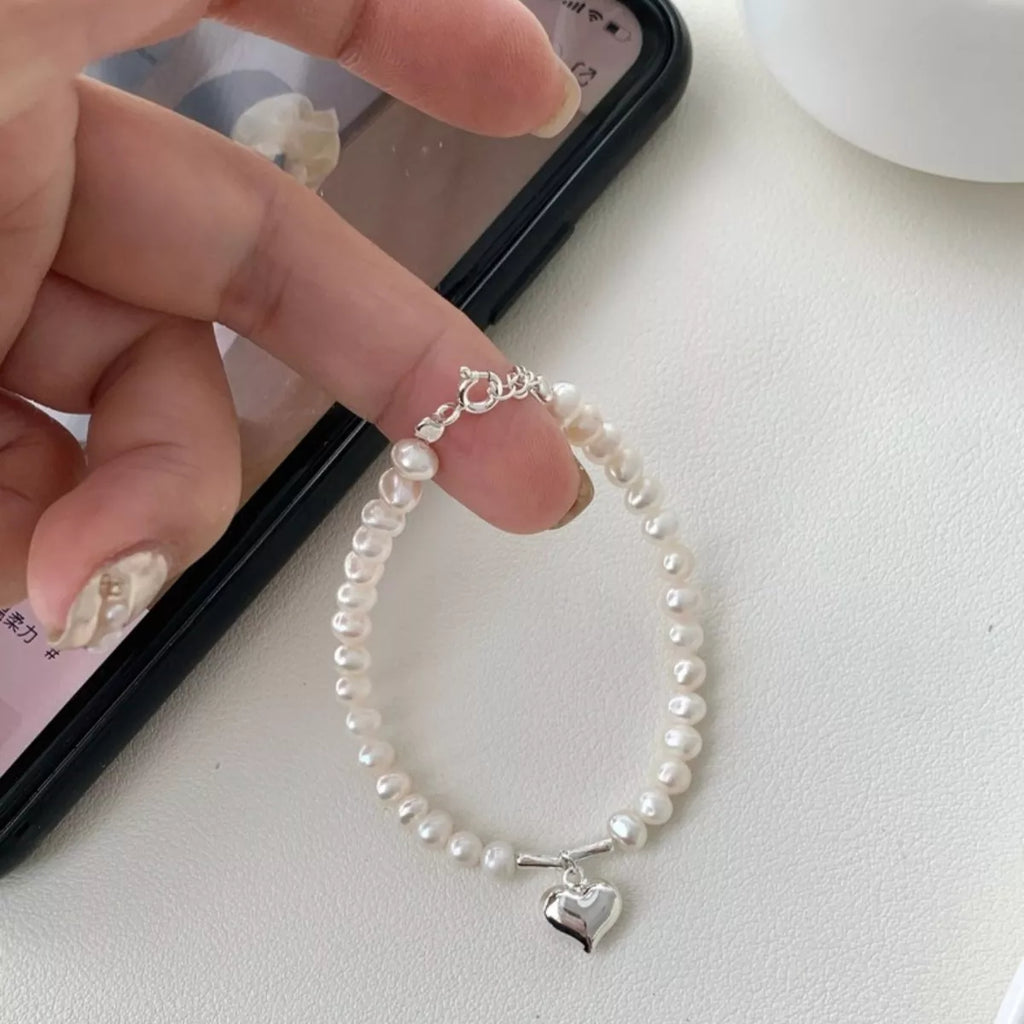 Pearl Heart Charm Bracelet