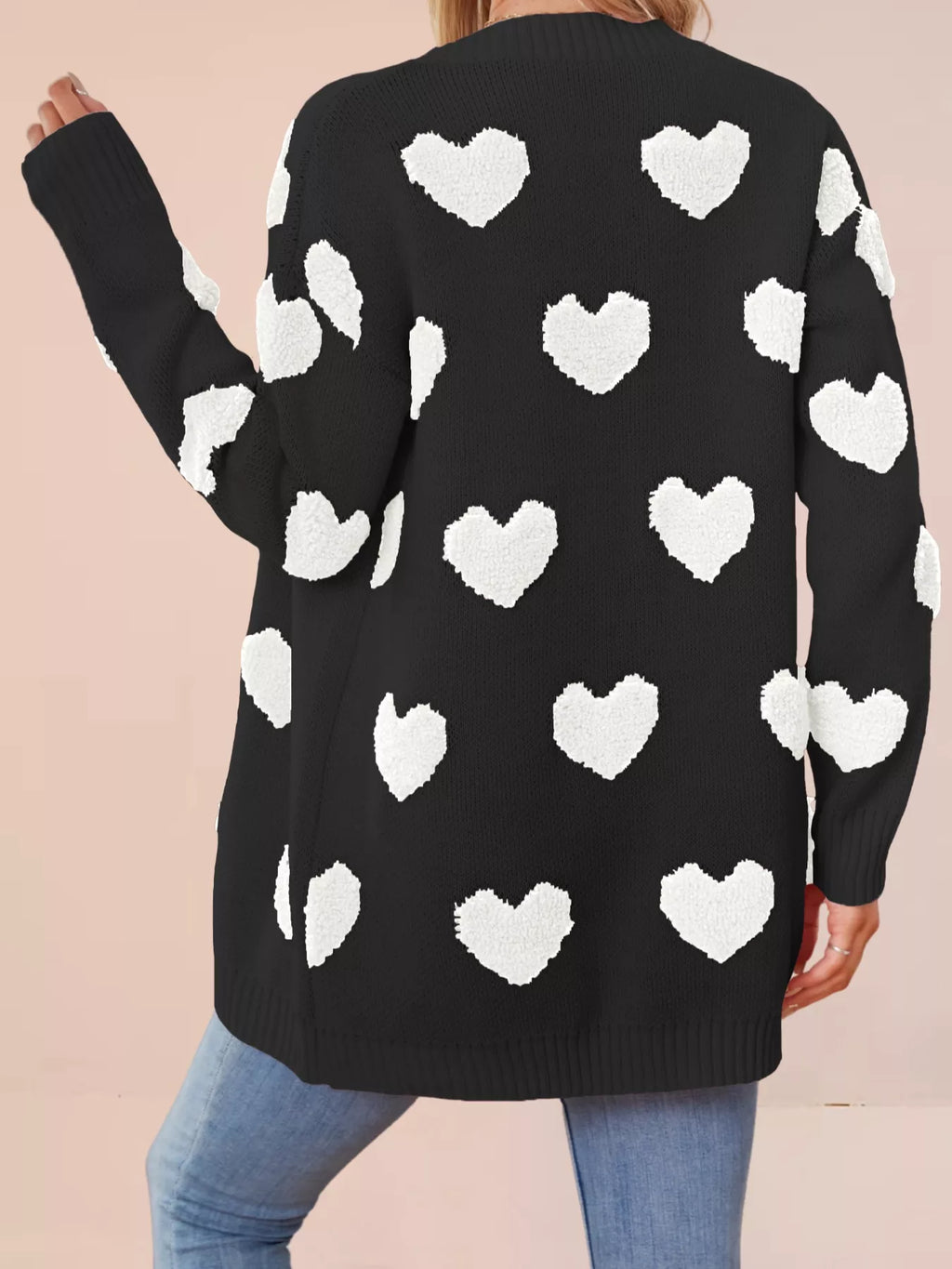 Heart Pattern Knit Button-Up Cardigan