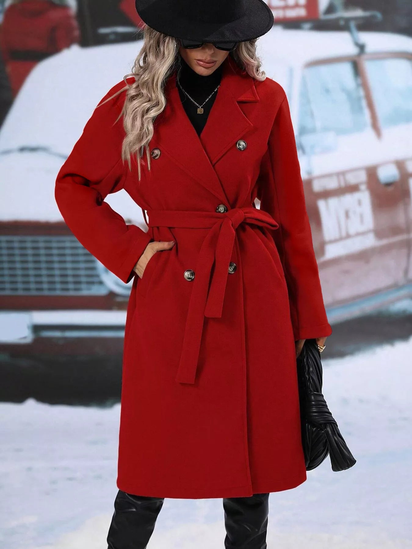 Double-Breasted Lapel Collar Overcoat