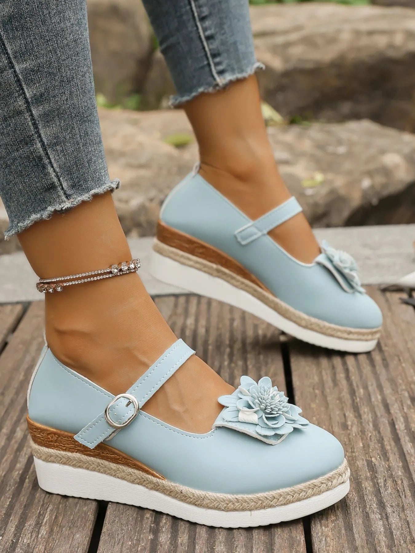 Flower Embellished Mary Jane Loafers