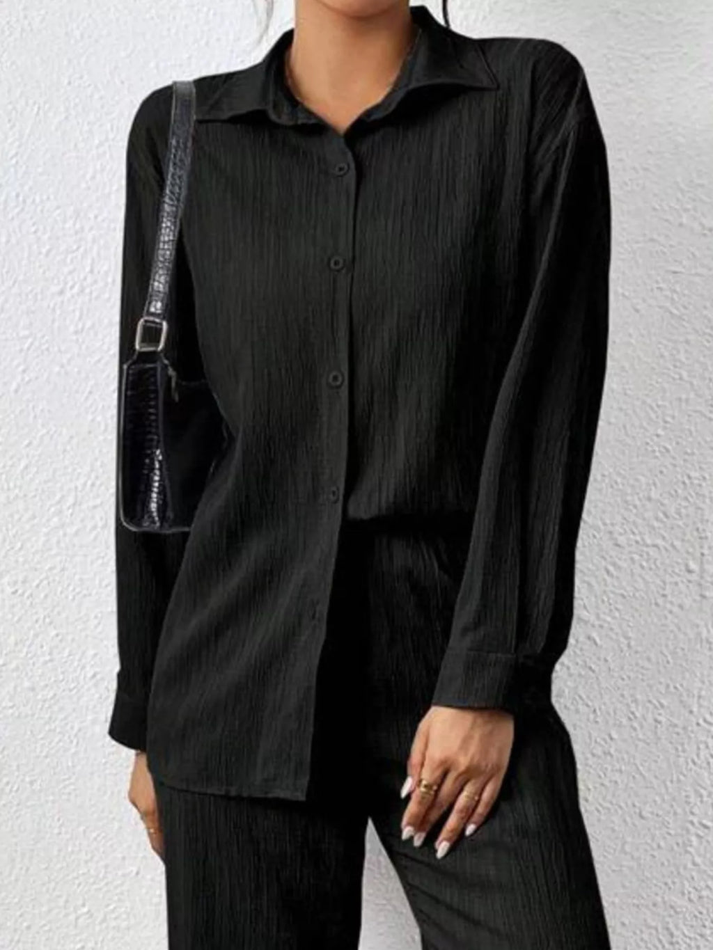 Button Up Long Sleeve Shirt and Pants Set