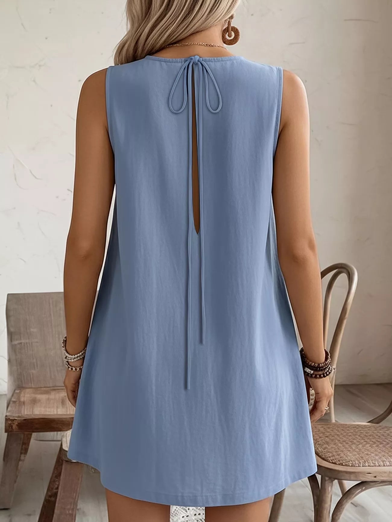 Frill Sleeveless Round Neck Dress