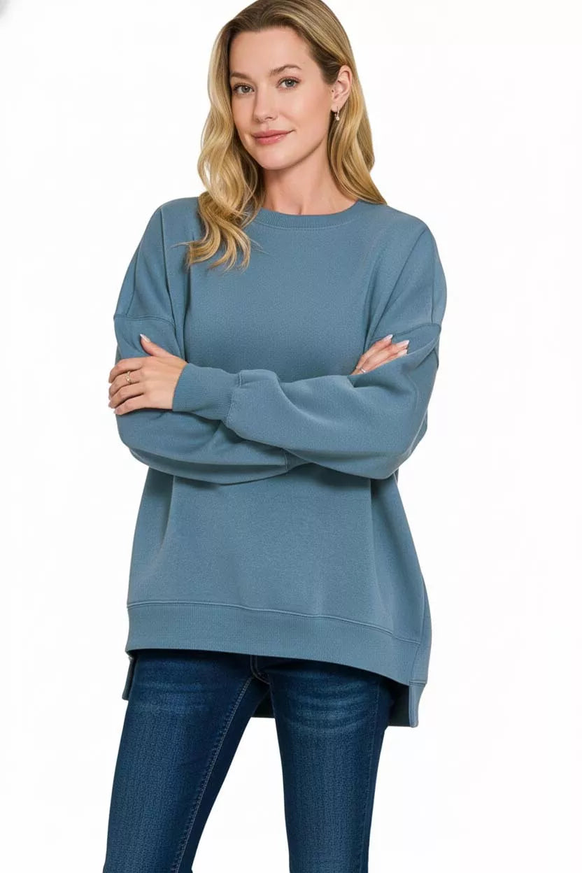 Zenana Fleece Hi-low Boyfriend Sweatshirts with Pockets