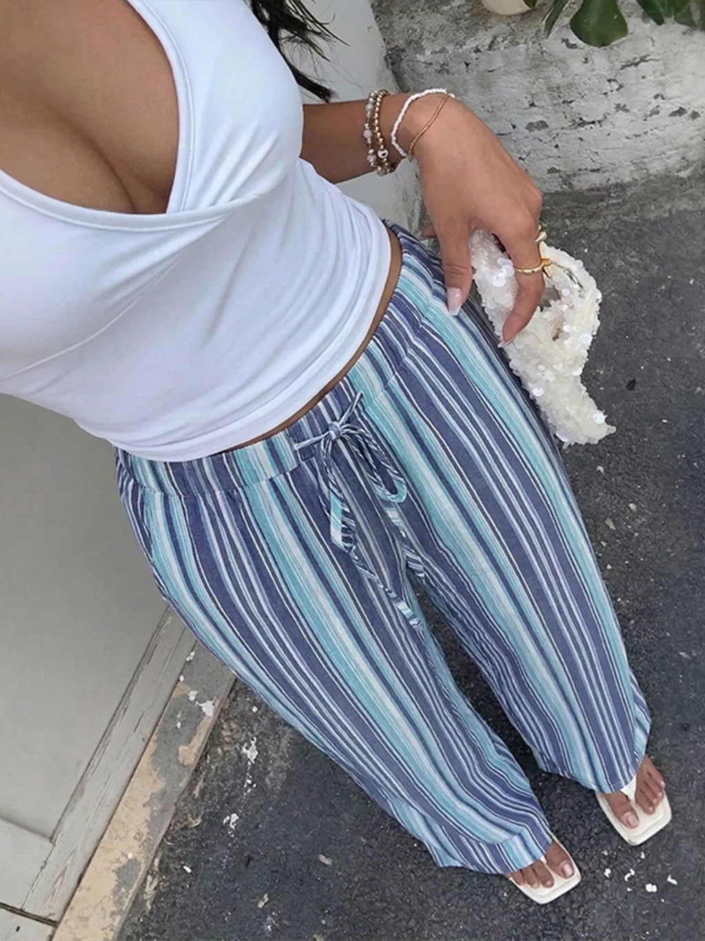 Striped Wide-Leg Pants