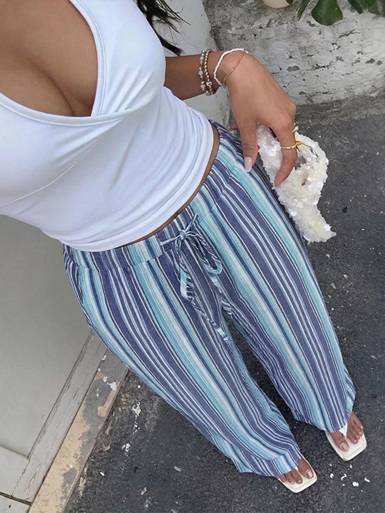 Striped Wide-Leg Pants