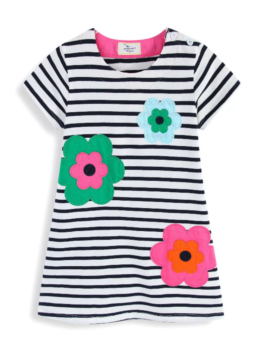 Children's Striped Floral Applique Casual Dress