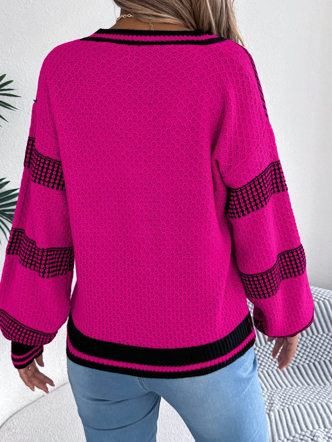Contrast Striped V-Neck Sweater