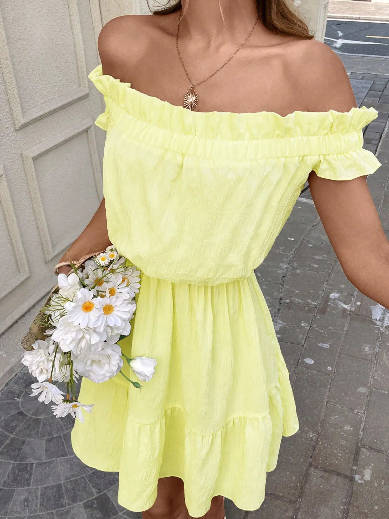 Off-Shoulder Ruffle Hem Summer Dress